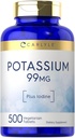Carlyle Potassium Plus Iodine | 99mg | 500 Tablets | Vegetarian, Non-GMO, and Gluten Free Supplement