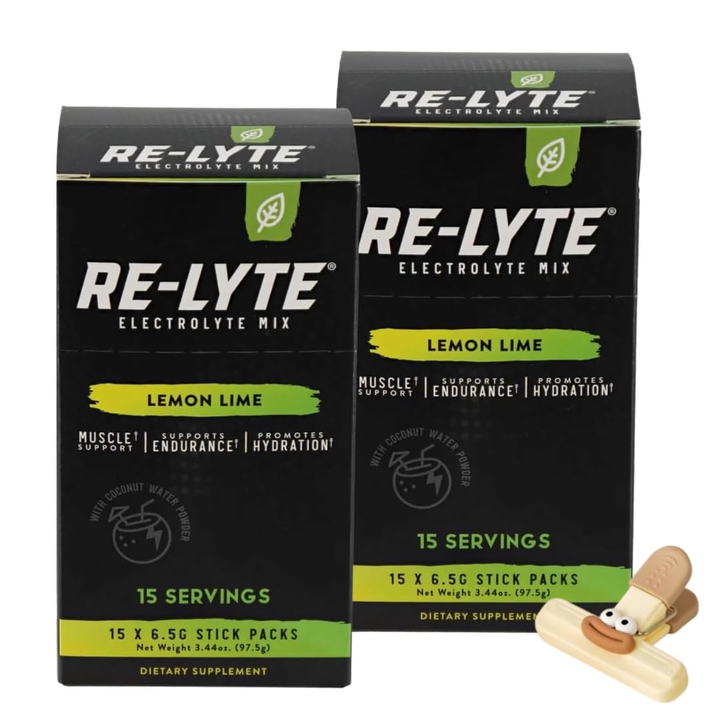 Relyte Electrolyte Mix Lemon – Electrolytes Powder Packets for Instant Hydration – Lmnt Electrolyte Powder Packets Alternative – 15 Ct Each, 2 Pack – with Bag Clips and Redmond Real Salt