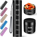 Aluminium Travel Pill Organizer,Weekly Metal Pill Case,Pill Holder, Moisture Proof Waterproof Daily Pill Box 7 Day, Large Pill Container to Hold Vitamins,Medication,Supplements ♥Black Knurling