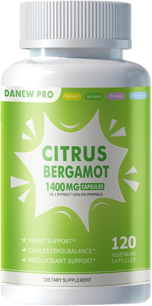 Organic Citrus Bergamot 1400mg, 120 Capsules -Citrus Bergamia - Essential Oil and Citrus Bioflavonoids - Natural Heart Health Supplements for Women and Men - Non-GMO Pills