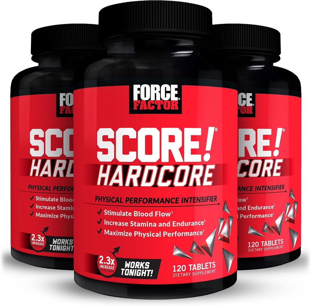 ¡Fábrica de Fuerza SCORE! Hardcore, 3-Pack, Nitric Oxide Booster Suplemento para Hombres con L-Citrulline, Yohimbe, Black Maca &amp; B Vitaminas para aumentar la resistencia, maximizar el rendimiento físico, 360 Tablets
