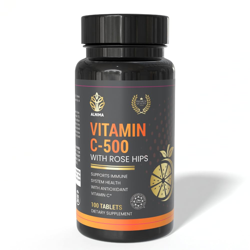 Halal Vitamin C 500mg with Rose Hips – Immune Support, Antioxidant & Skin Health Tablets | Natural Citrus Bioflavonoids Complex | 100 Tablets – Made in USA, Halal Certified