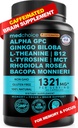 12-en-1 Suplemento Nootropic Brain con Anhydrous Caffeine: Ginkgo Biloba para soporte cerebral, memoria y foco - B12, Alpha GPC, L Theanine y Choline Suplementos con Bioperina con 1321mg (60ct)