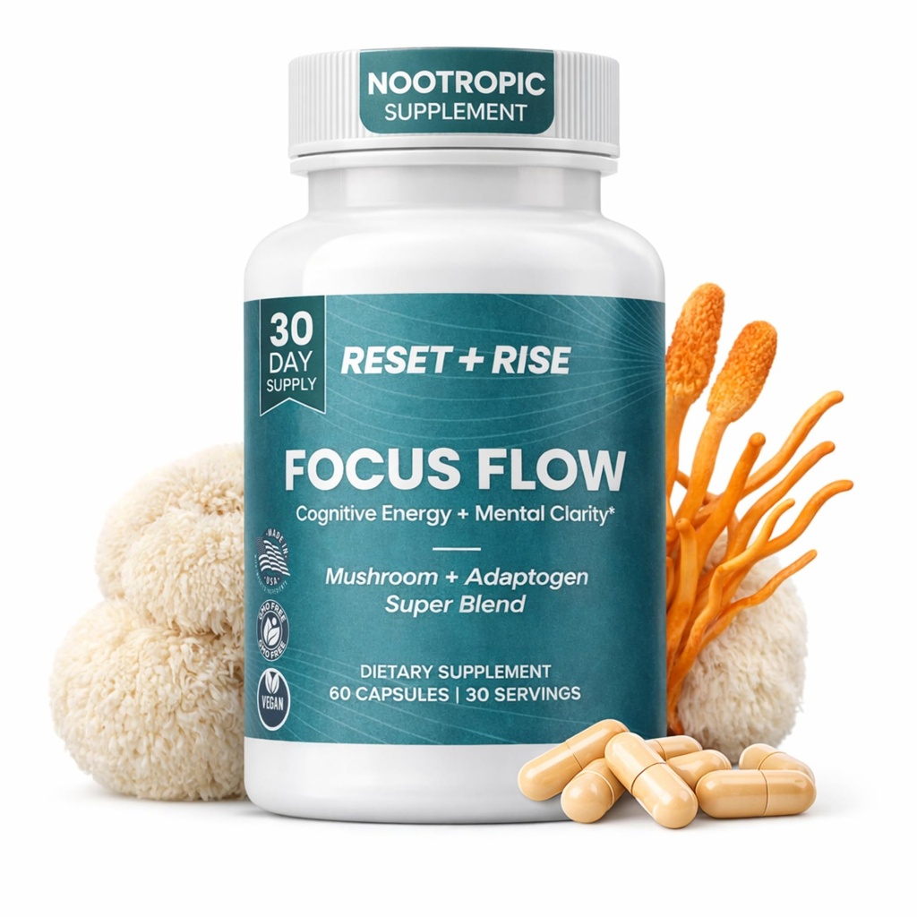 Nootropic Brain Supplement with Lion’s Mane Mushroom, Cordyceps & Rhodiola Rosea Extract - Focus and Energy Supplement, Adaptogen for Brain Health, Mental Clarity, Memory & Mood Support - 60 Capsules