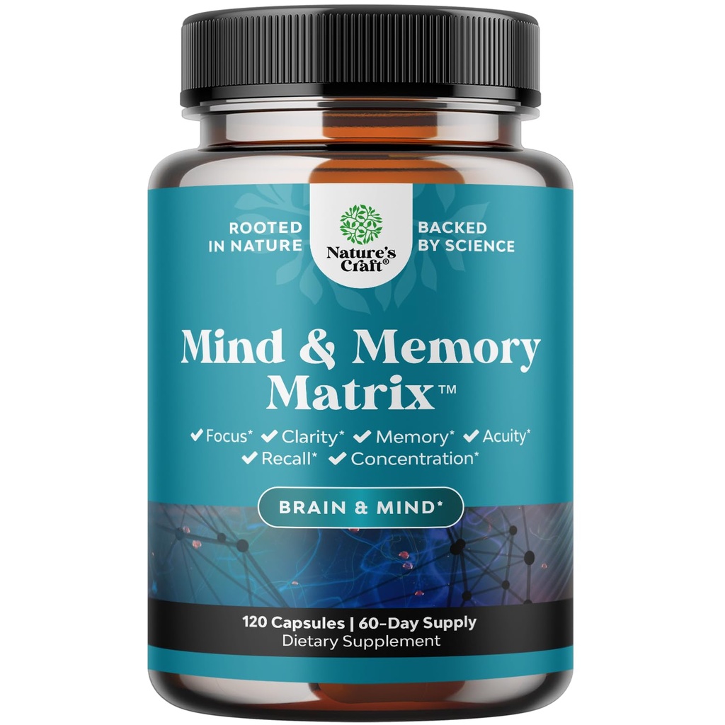 Nootropic Brain Supplement for Memory and Focus Enhancement - Vitamins for Mental Health & Clarity with VIT A, B6, Riboflavin, Niacin, Thiamin & Folate - Cognitive Complex for Mind Vitality - 120ct
