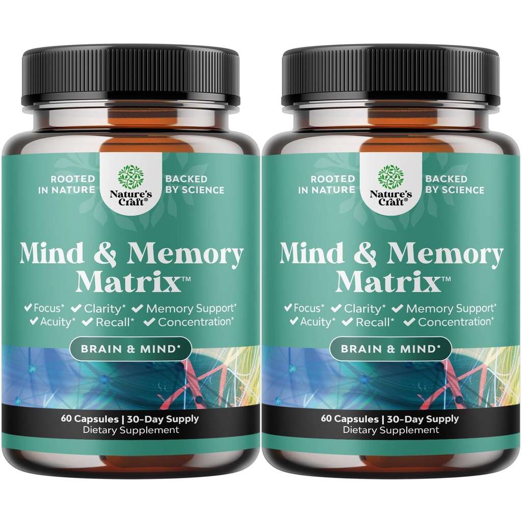 Advanced Brain Supplement for Memory and Focus - Nootropics Brain Support Supplement with Memory and Focus Vitamins for Adults of All Ages - for Brain Fog Clarity Energy and Recall - 60 Count - 2 Pack