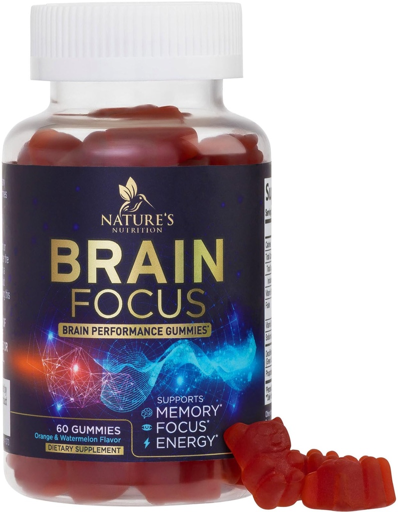 Brain Supplements for Memory and Focus with Phosphatidylserine, Nootropic Memory Supplement Gummy for Brain Health, Concentration, Mental & Cognitive Support, Focus Vitamins with B6 & B12-60 Gummies