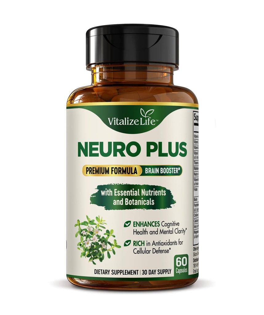Neuro Plus Brain Supplement - Nootropic for Memory, Focus & Clarity - Neuro Brain and Focus Supplement with Bacopa Monnieri & DHA - Cognitive Support Formula - 60 Capsules