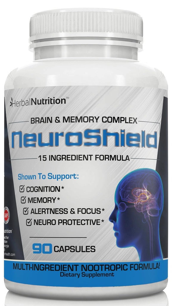 NeuroShield, Brain Supplement a Nootropic Brain Booster and Memory Supplement, Contains Huperzine A, Ginko Biloba, Bacopa Plus Antioxidants for Brain Health, Multi-Ingredients, 1 Bottle, 90 Capsules