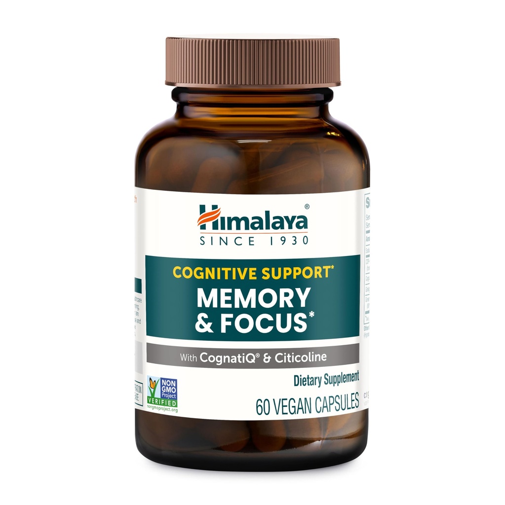Himalaya Memory&Focus Herbal Supplement - Cognitive Support with CognatiQ and Citicoline, Nootropic Brain Supplements for Memory and Focus, Memory Pills for Brain, Brain Health Supplements for Adults
