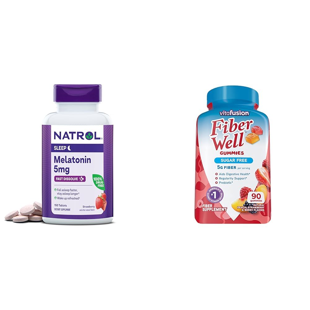Natrol Melatonin 150ct & Vitafusion Fiber 90ct Sugar Free Peach Strawberry BlackBerry Supplements