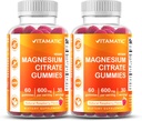 Vitamatic Magnesium Citrate Gummies 600mg por Serving - 60 Cuenta - Promueve Relajación Saludable, Muscle, Bone, & Energy Support (Pack of 2)