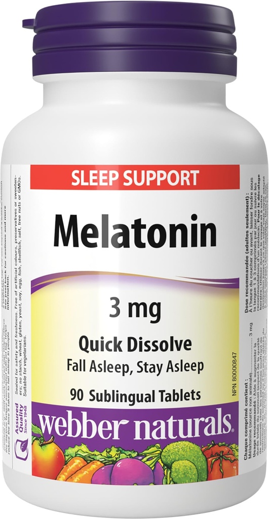 Webber Naturals Melatonin 3 mg Quick Dissolve, 90 Sublingual Tablets
