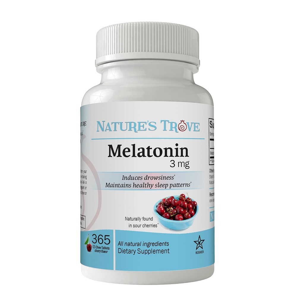 Nature's Trove Melatonin 3mg Chewable, 365 Chewable Melatonin Cherry Flavor Tablets