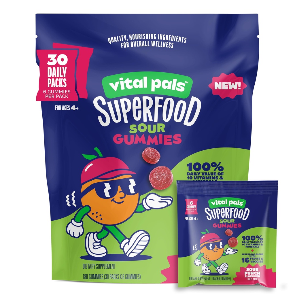 Sour Punch Superfood Gummies for Kids – Kids Multivitamin Gummies with 16 Fruits & Vegetables – Immune & Wellness Support, Great Tasting