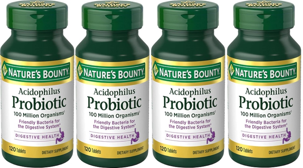 Nature's Bounty Probiotics Dietary Supplement, Supports Digestive and Intestinal Health, Probiotic Acidophilus, 120 Tablets, Pack of 4