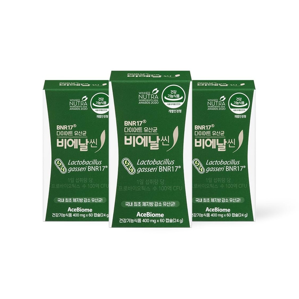 BNRThin Probiotic, Lactobacillus gasseri BNR17, 10 Billion CFU Guaranteed, Digestive Health, 60 Capsules x 3packs