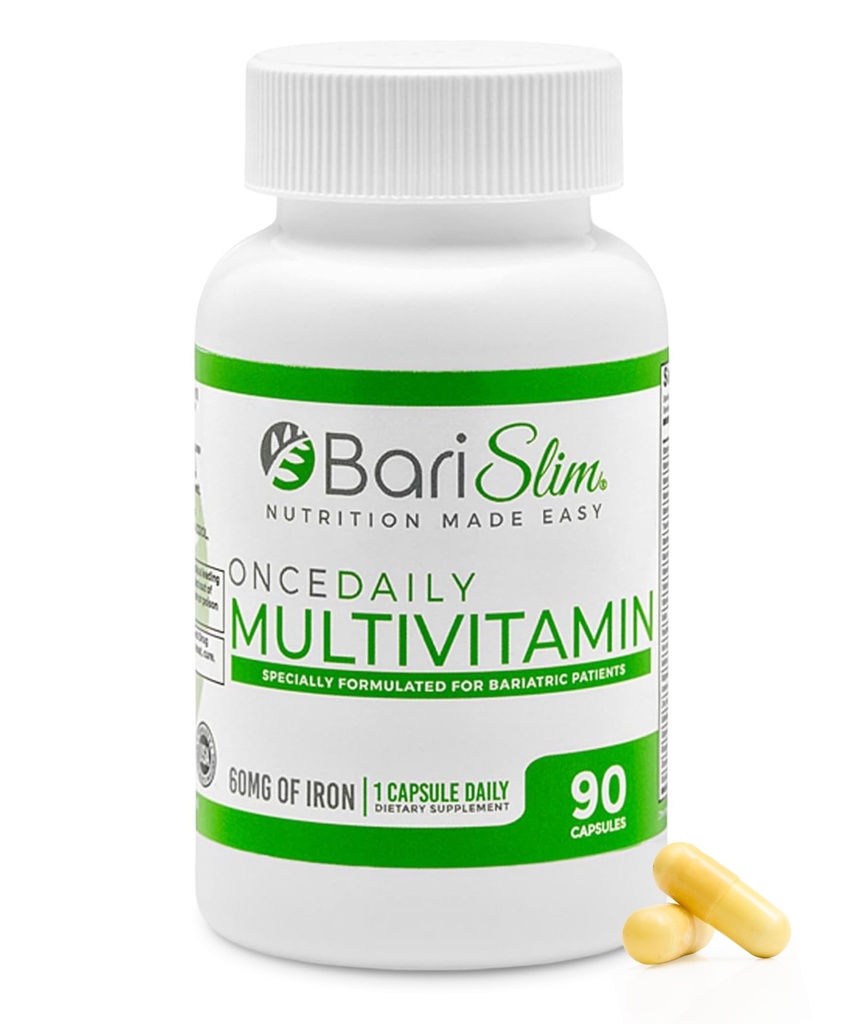 BariSlim Once Daily Bariatric Multivitamin Capsule - 60mg of Iron - Bariatric Vitamin & Supplement for Post WLS Surgery Including Gastric Bypass & Gastric Sleeve | 90 Day Supply