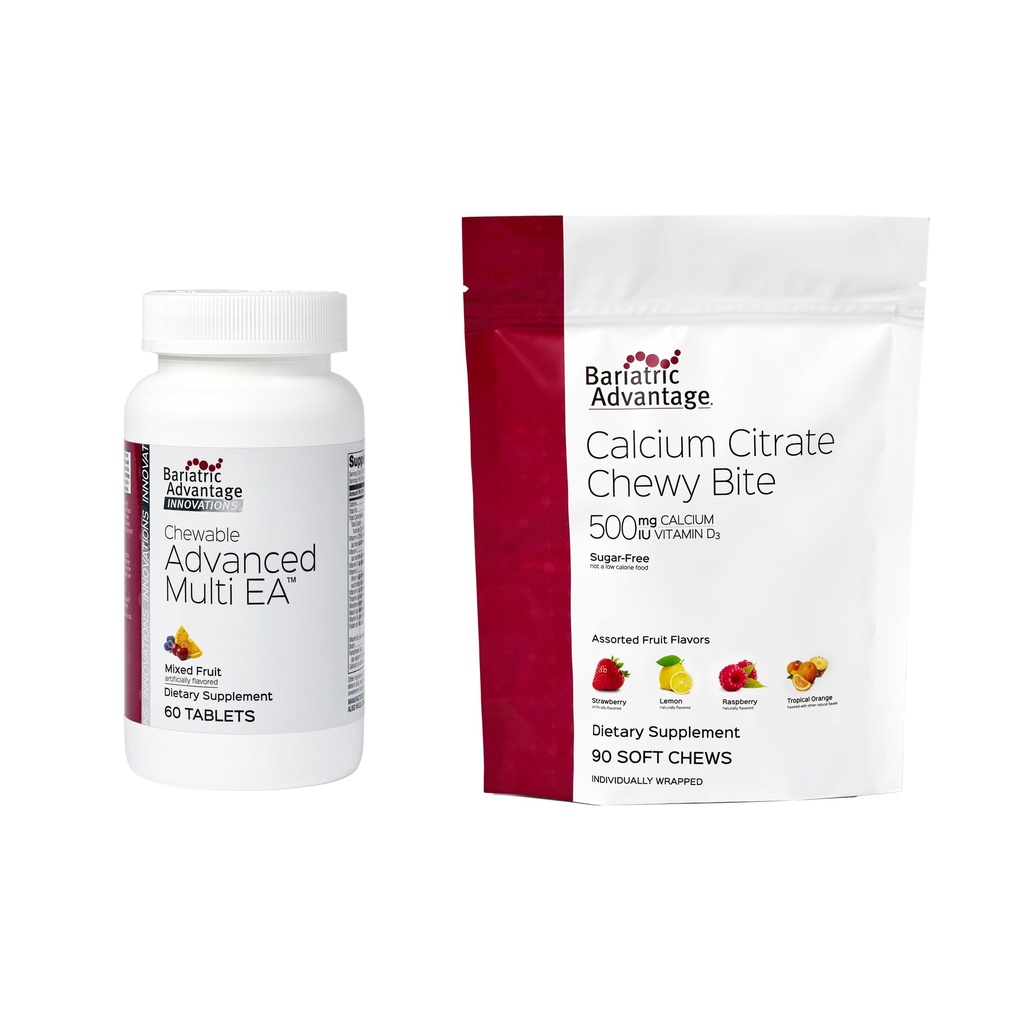Bariatric Advantage Chewable Advanced Multi EA Multivitamin, 60 Count and Calcium Citrate Chewy Bites 500mg, 90 Count