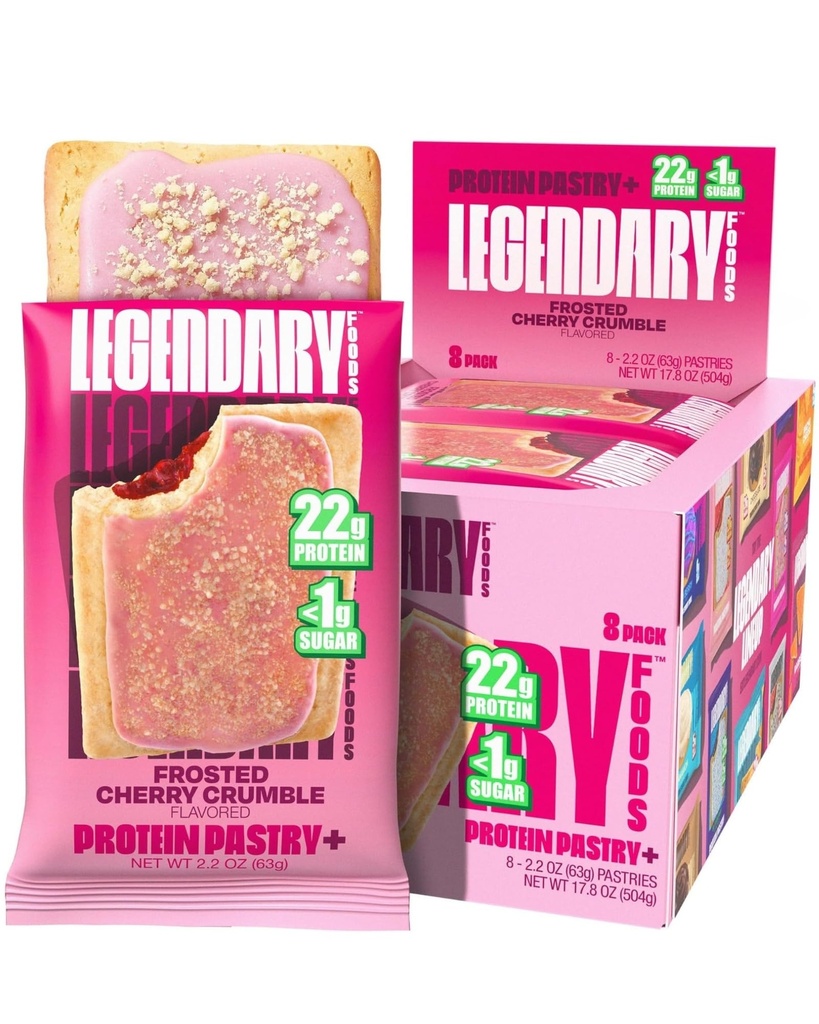 Legendary Foods 22g Protein Pastry 0g Added Sugar, Low Carb, Gluten Conscious, Keto Snack, Ideal for Glucose Management, Includes Whey Protein Isolate, 8 Pack Cherry Crumble