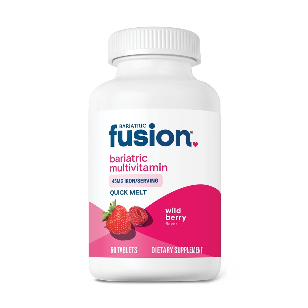 Bariatric Fusion Bariatric Multivitamin with Iron Quick Melt | Sugar Free Vitamins for Gastric Sleeve and Gastric Bypass | Wild Berry Flavor | 60 Fast Dissolving Tablets