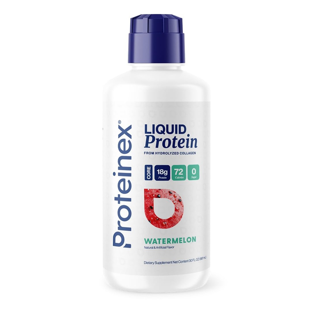 Proteinex Core Liquid Collagen Peptides, 18g Complete Protein | Doctor Recommended | Supports Recovery & Wound Healing | Zero Sugar, Zero Carbs, Ready to Drink | (Watermelon, 30 Fl Oz)