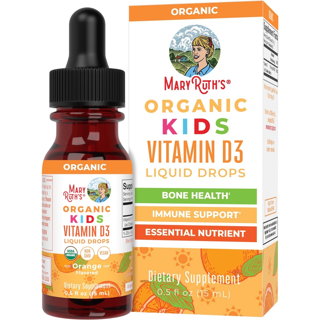 MaryRuth Organics USDA Vitamina Orgánica D3 Liquid Drops for Kids TEN 640 UI Vitamina D3 Por Serving TENIDO Kids Immune Support & Bone Health Supplement TEN Formulated for Ages 4-13 TEN 0.5oz ANTE 30 Servings
