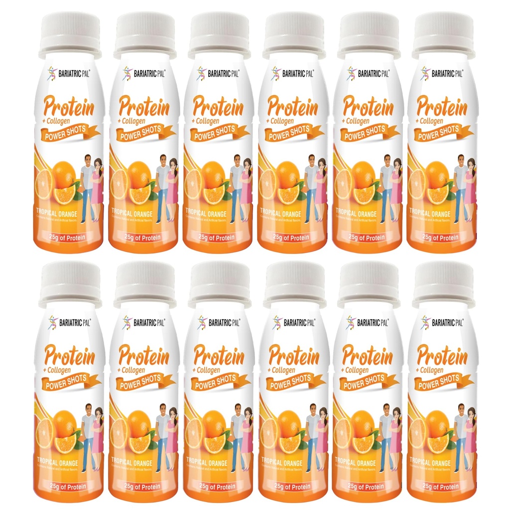 BariatricPal Ready-To-Drink 25g Whey Protein & Collagen Power Shots - Tropical Orange (12 Bottles)