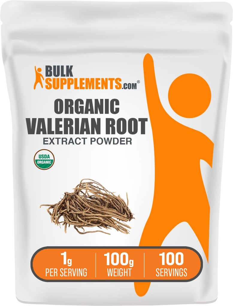 BulkSupplements.com Organic Valerian Extract Powder - Sourced from Valerian Root, Herbal Supplement - Gluten Free, 1g per Serving, 100g (3.5 oz) (Pack of 1)