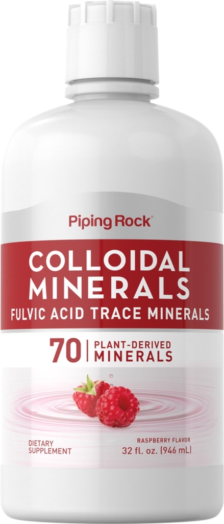 Piping Rock Colloidal Minerals Liquid ← 32 fl oz TEN Fulvic Acid Trace Minerals TEN Plant Derived ANTE Raspberry Flavor ANTE Vegetarian, Non-GMO, Gluten Free Supplement
