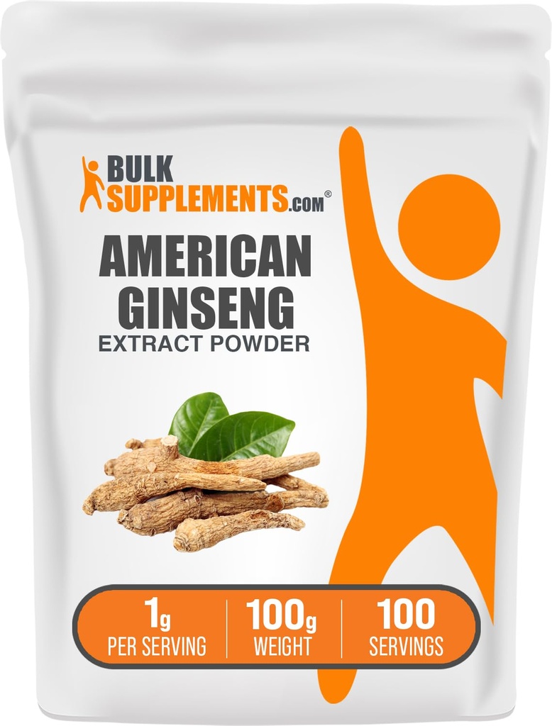 BulkSupplements.com American Ginseng Extract Powder - Ginseng Supplement, Herbal Supplements - Gluten Free, 1g per Serving, 100g (3.5 oz) (Pack of 1)
