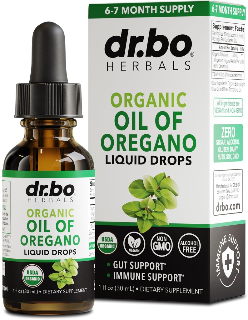 Oregano Oil Organic Liquid Drops - 6 Month Supply Organic Oil of Oregano Drops Liquid Tincture Extract, Cleanse, Detox, Immune Support, Digestive Gut Health - Pure Vegan Non-GMO Herbal Tintura 1 oz