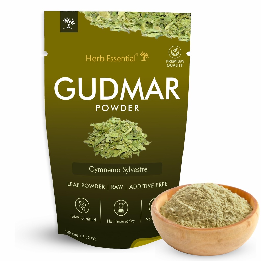 Herb Essential 100% Organic Gudmar Gymnema Leaf Powder 100g (3.52 oz), Natural Gymnema Leaf Ayurvedic Herbal Supplement, Non-GMO, Vegan & Paraben-Free