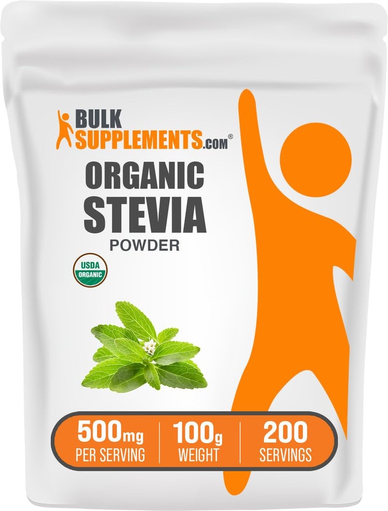 BulkSupplements.com Organic Stevia Powder - Pure Sweetener, Sourced from Stevia Leaves, Herbal Supplement - Vegan & Gluten Free, 500mg per Serving, 100g (3.5 oz) (Pack of 1)