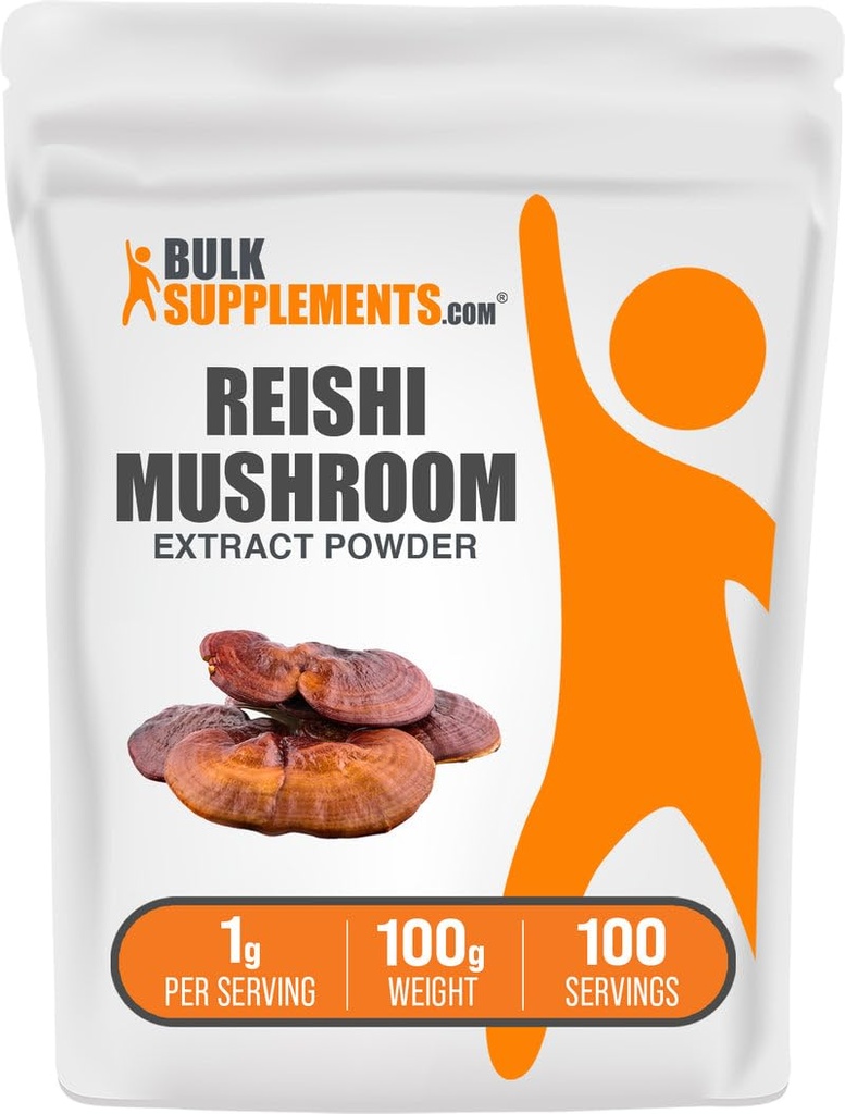 BulkSupplements.com Reishi Mushroom Extract Powder - Reishi Mushroom Powder, Supplement for Overall Well-Being - Gluten Free, 1g per Serving, 100g (3.5 oz) (Pack of 1)