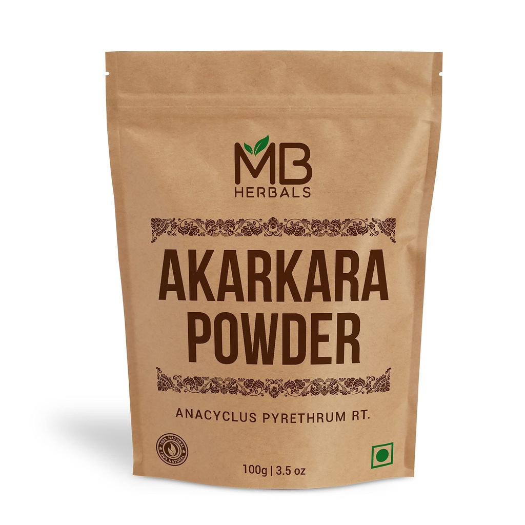 MB Herbals Pure Anacyclus pyrethrum Root Powder 3.5 oz / 100 Gram | Akarkara | Akar Kara | Pellitory | Longwort Root Powder | Spanish Chamomile Root Powder