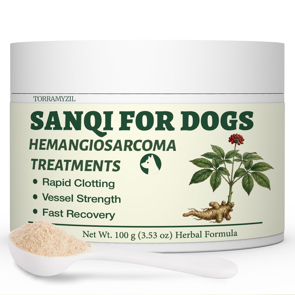 Sanqi Powder for Dogs – Natural Herbal Quick Stop Bleeding for Hemangiosarcoma, Hemoabdomen, Pericardial Effusion, Cancer Bleeding, Severe Bruising, Ulcer-Related Bleeding, Bloody Stools – 100g