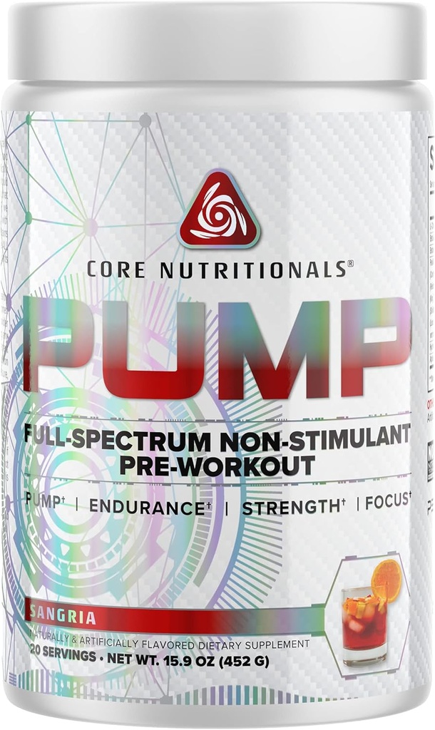 Bomba de Nutrición Core Full-Spectrum Non-Stimulant Pre-Workout, con N03T Nitrate, Peak02, Alpha GPC, para Máxima Bomba, Fuerza y Rendimiento 20 Servimientos (Sangria)