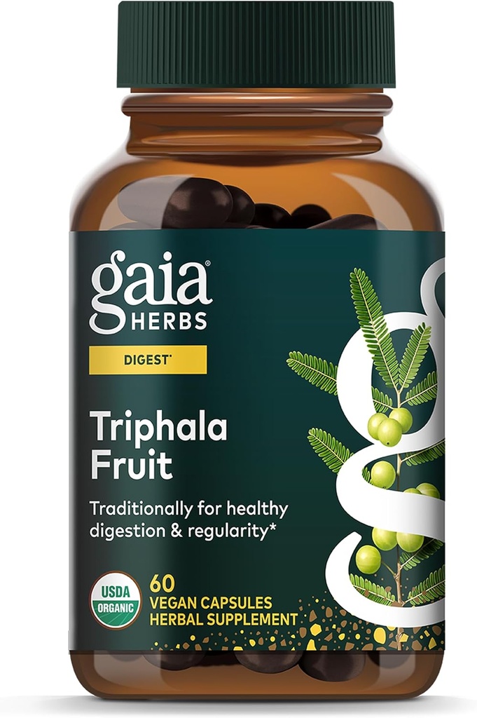 Gaia Herbs Triphala Fruit - Asistencia Salud Digestiva - Limpia suavemente su sistema* - con Amla Fruit, Belleric Myrobalan y Chebulic Myrobalan - 60 cápsulas Vegan (30-Day Supply)
