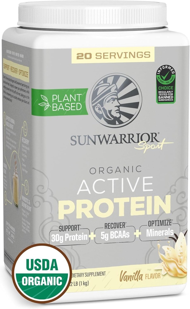 Sunwarrior Planta orgánica con base de pólvora de proteínas vegano con BCAA Aminoácidos Plus recuperación Minerales " Botánicos "  durable Non-GMO Soy Dairy " Gluten Free (Vanilla, 20 Servings)
