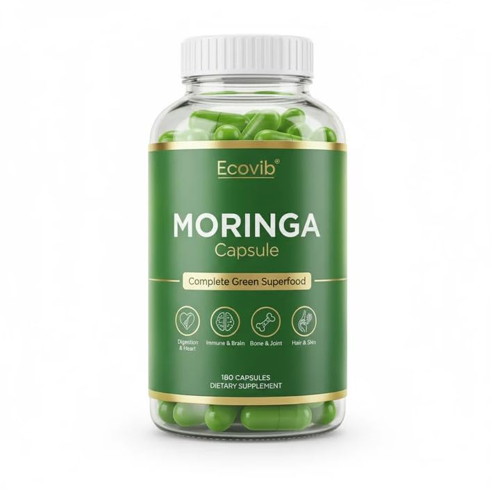 Moringa Capsules – 180 Vegan Capsules | Organic Superfood for Energy, Immunity & Detox