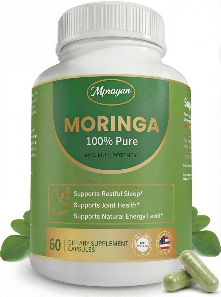 Moringa Capsules 800mg Pure Moringa Oleifera Leaf Powder Antioxidant Nutritional Supplement for Natural Energy & Immune Support Vegan, Non-GMO Superfood 60 Capsules