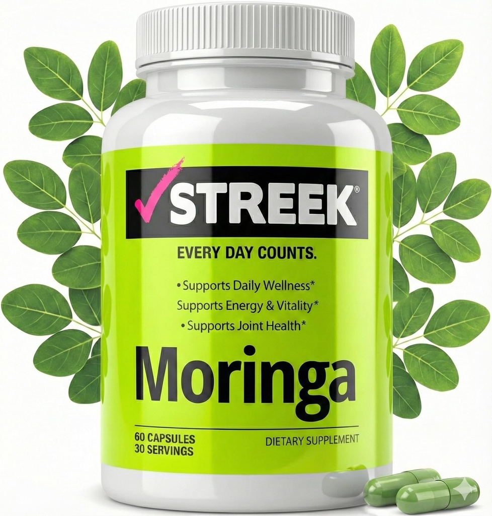 Streek Moringa Capsules – Pure Moringa Oleifera Leaf Powder Supplement, 800 mg per Serving, 60 Capsules