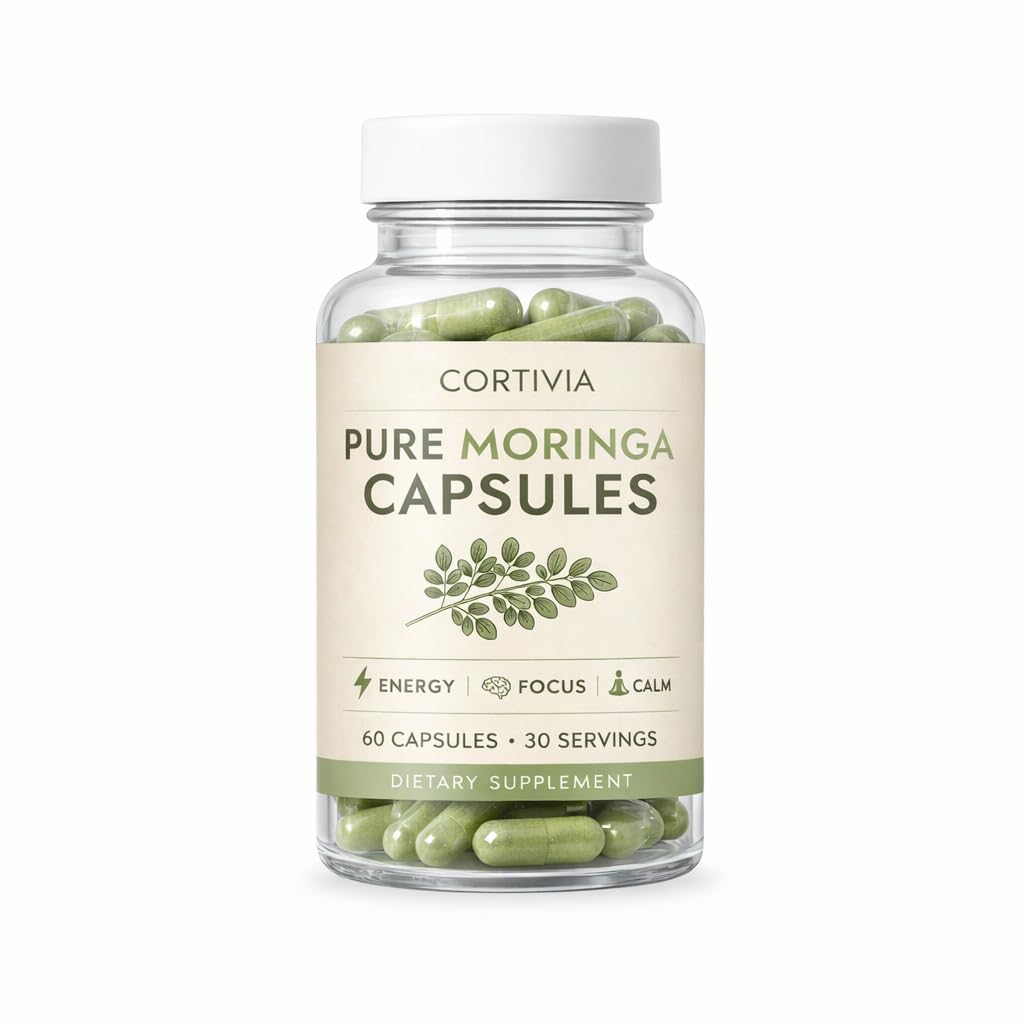 Cortivia Moringa Capsules - Pure Moringa Powder, Natural Green Superfood Supplement - 60 Capsules