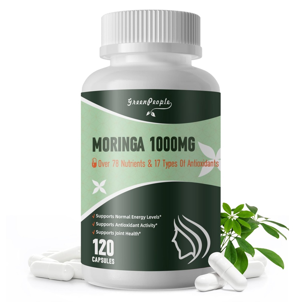 Moringa Capsules 1000mg with Turmeric, Green Tea & Ginger Extract - 7-in-1 Superfood Supplement for Energy, Immune Support & Joint Comfort - Vegan, Non-GMO Antioxidant Blend for Men & Women, 120 Ct