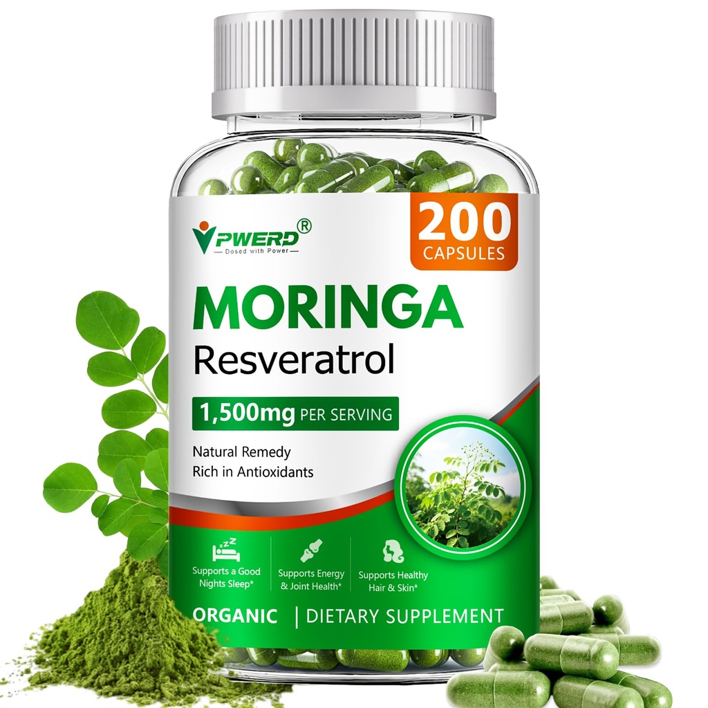 200 Count Organic Moringa Pure Powder Oleifera Leaf Capsules, Moringa Oleifera Powder Leaf Organic Capsules