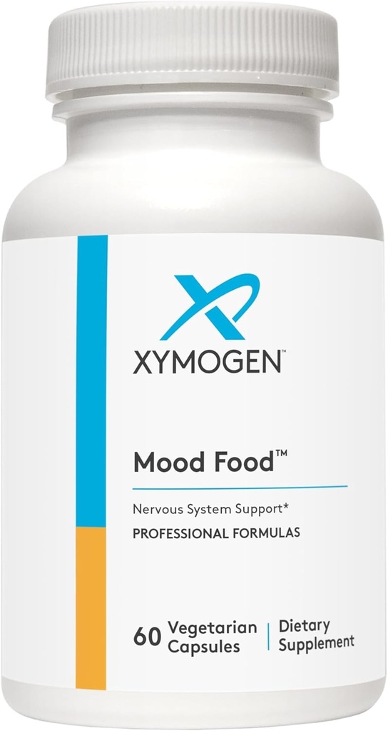 XYMOGEN Mood Food - Nervous System, Relax &amp; Mood Support Supplement - Folate, B12, B6 con Magnesium, 5-HTP &amp; GABA Suplemento - Vegan " Non-GMO (60 cápsulas)