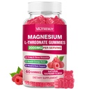 Magnesium L-Threonate Gummies - 2000mg for Brain, Muscle & Nervous System Support. Sugar-Free Raspberry Flavor, 60 Count for Kids & Adults
