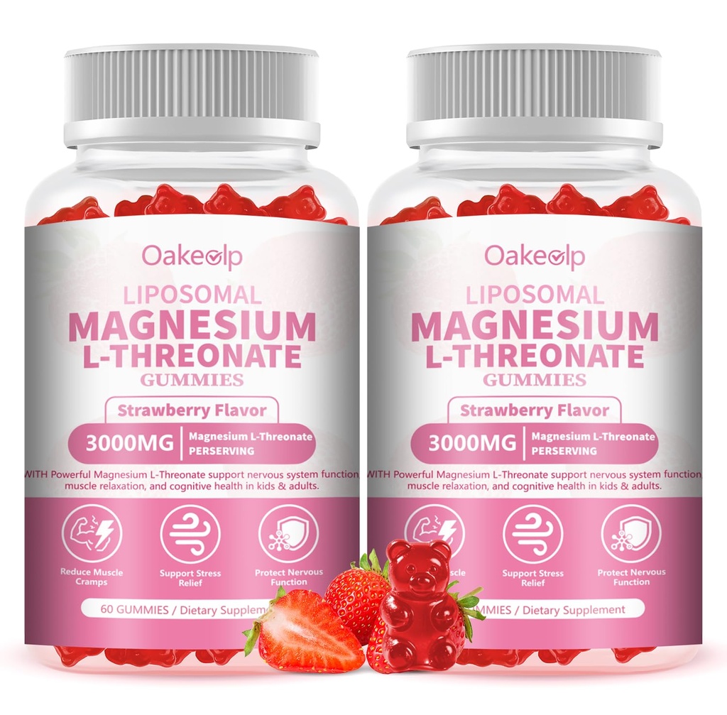 2 Pack Liposomal Magnesium Threonate High-Potency 3000mg Gummies,Liposomal Enhance 98% Absorption,Magnesium L-Threonate Supplements, Muscle & Nervous System for Kids & Adults