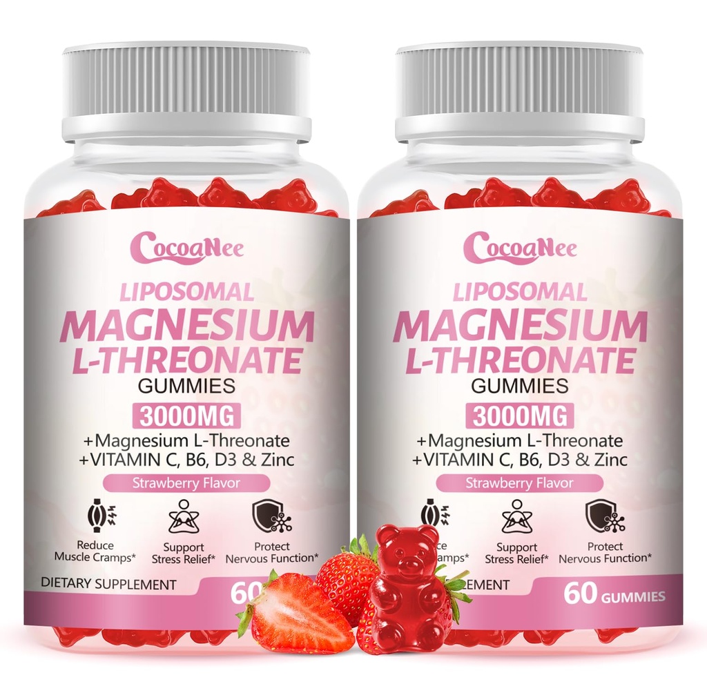 3000mg Liposomal Magnesium Threonate Gummies, Magnesium Glycinate Supplements, Liposomal Enhance 98% Absorption, Intestinal Tolerance, Muscle & Nervous System Support for Adults